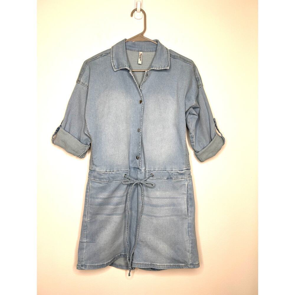 American Bazi Denim Romper Shortalls Sz S Lt Wash Festival Boho Country Cowgirl
